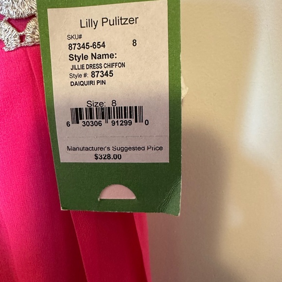 Lilly Pulitzer Jillie Pink Chiffon strapless Dress. Gold detail. Sz 8. NWT $328 - Picture 4 of 12
